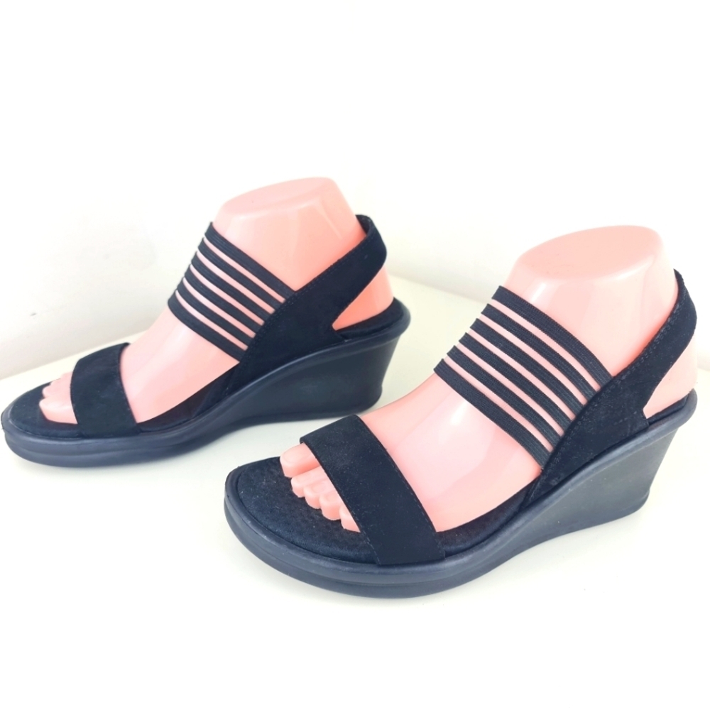Skechers womens Rumblers - Solar Burst Wedge Sandal Black Size 8 Memory Foam